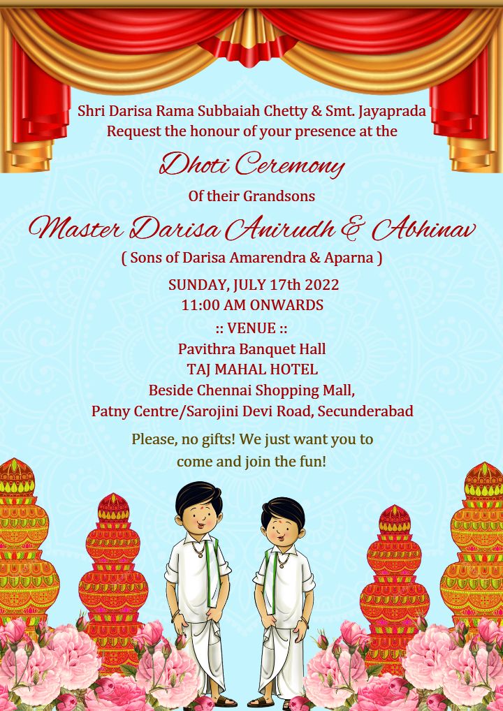 Customize Dhoti Ceremony Invitation for Grandsons
