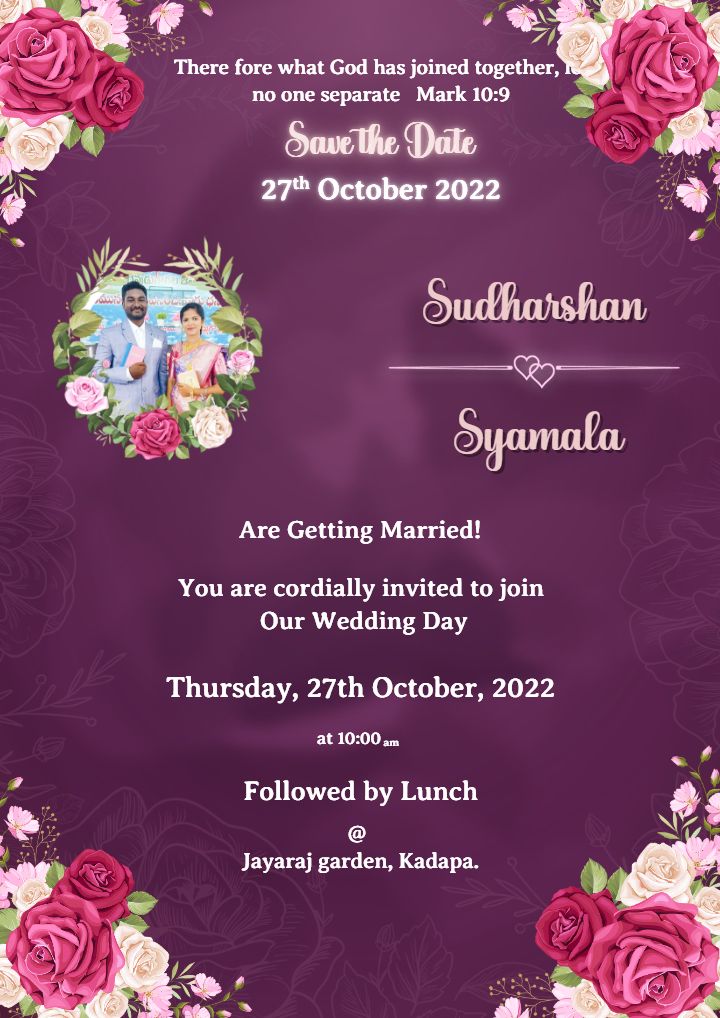 Purple Theme Save The Date Card With Roses
