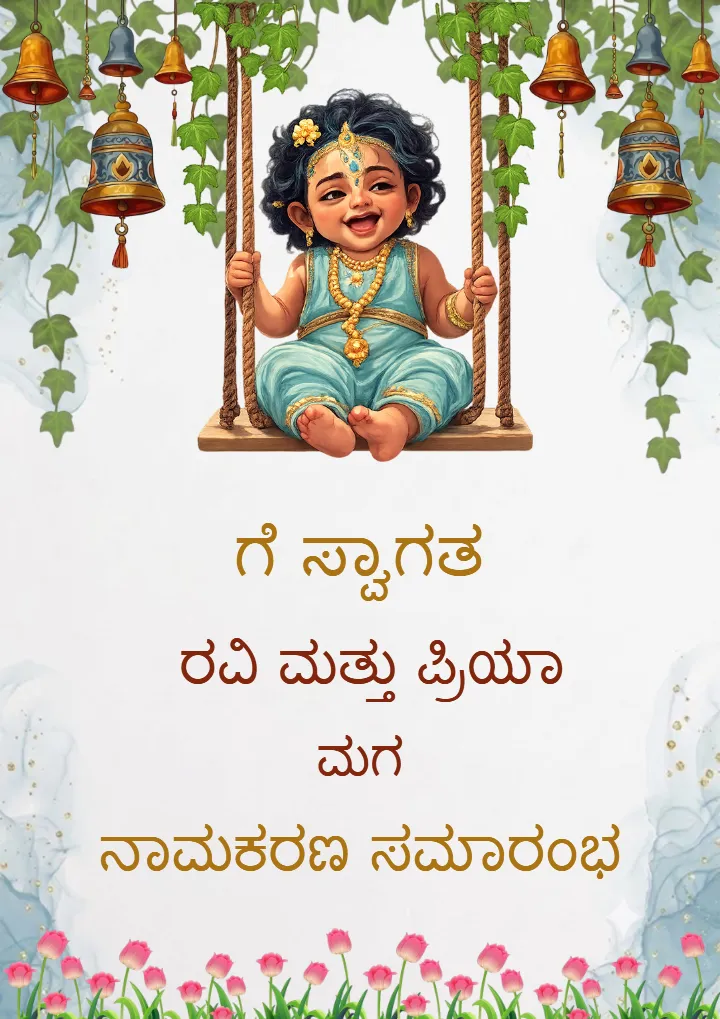 Naming Ceremony Welcome Board in Kannada for Baby Boy