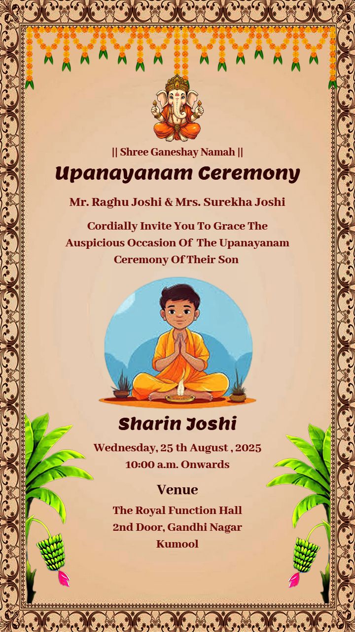 Printable Upanayanam Ceremony Invite Template