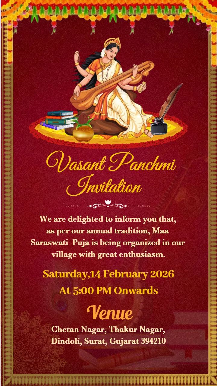 Vasant Panchami Invitation Card in English 2026 Celebrate