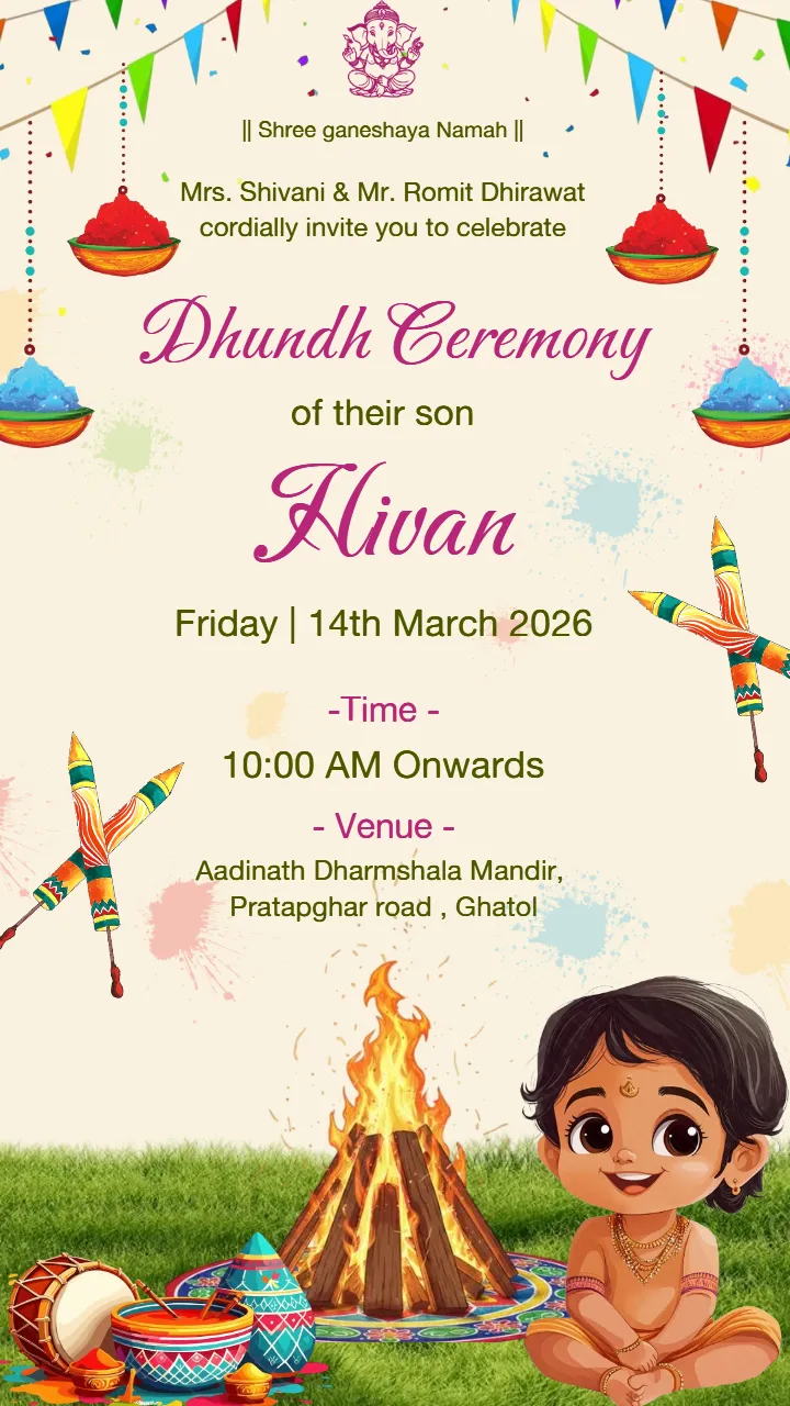 Dhund Utsav Card in English with Festive Holi Theme