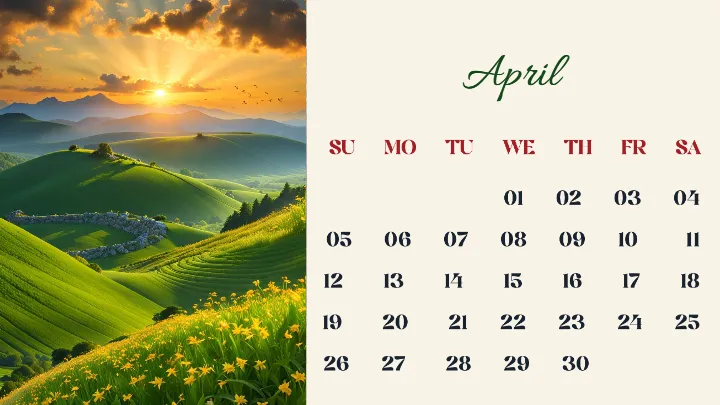 Templates calendar inspired by peaceful mountain valleys