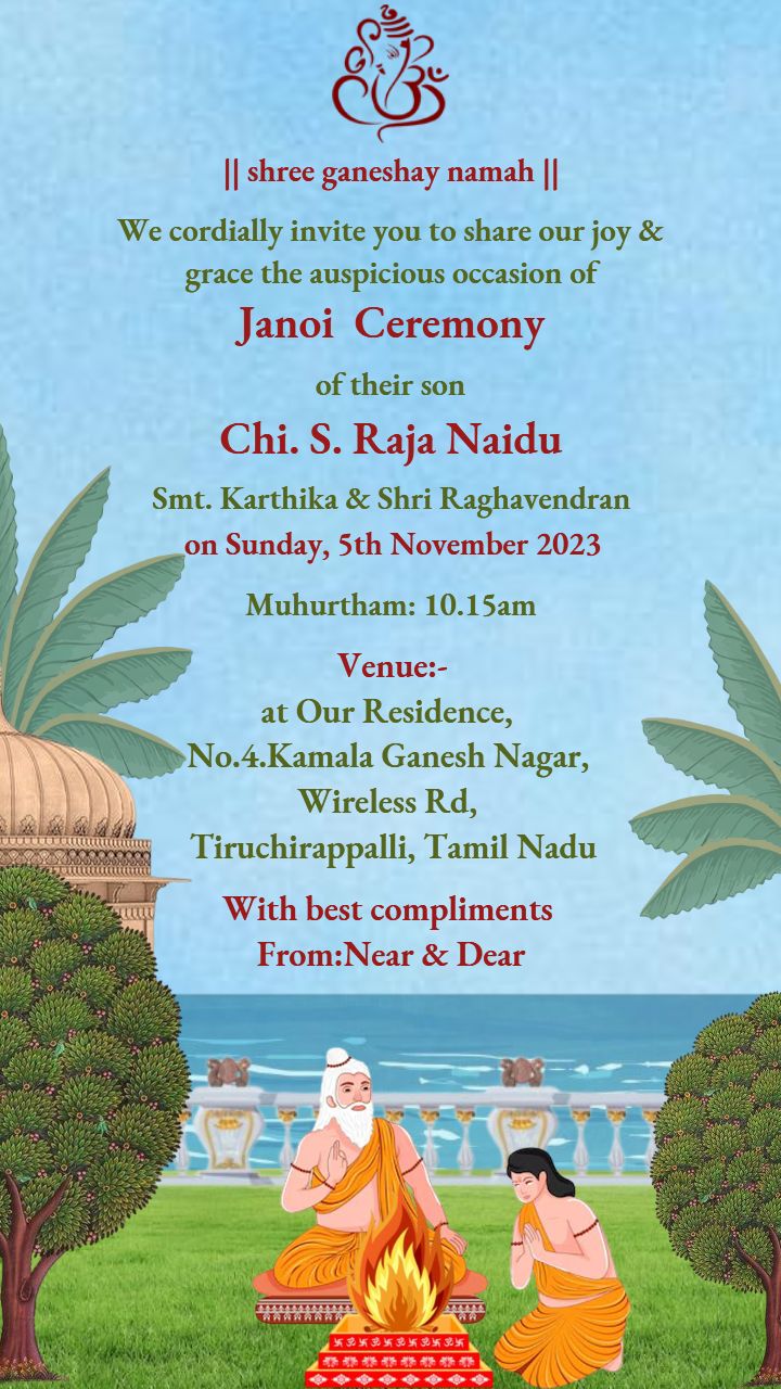 Janoi ceremony invitation  card in vibrant colors