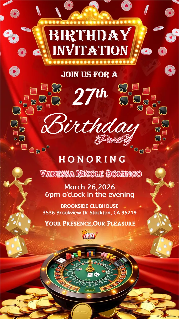 Birthday Invitation Casino Theme Template Party Night