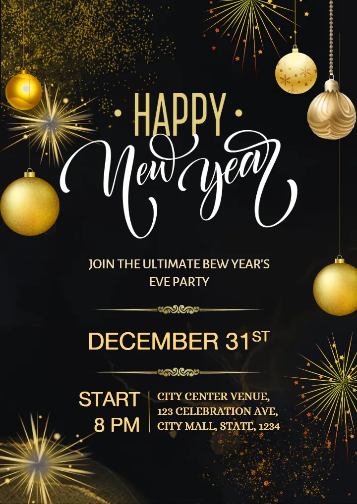 Beautiful Happy New Year Invitation Card for 2026 Party