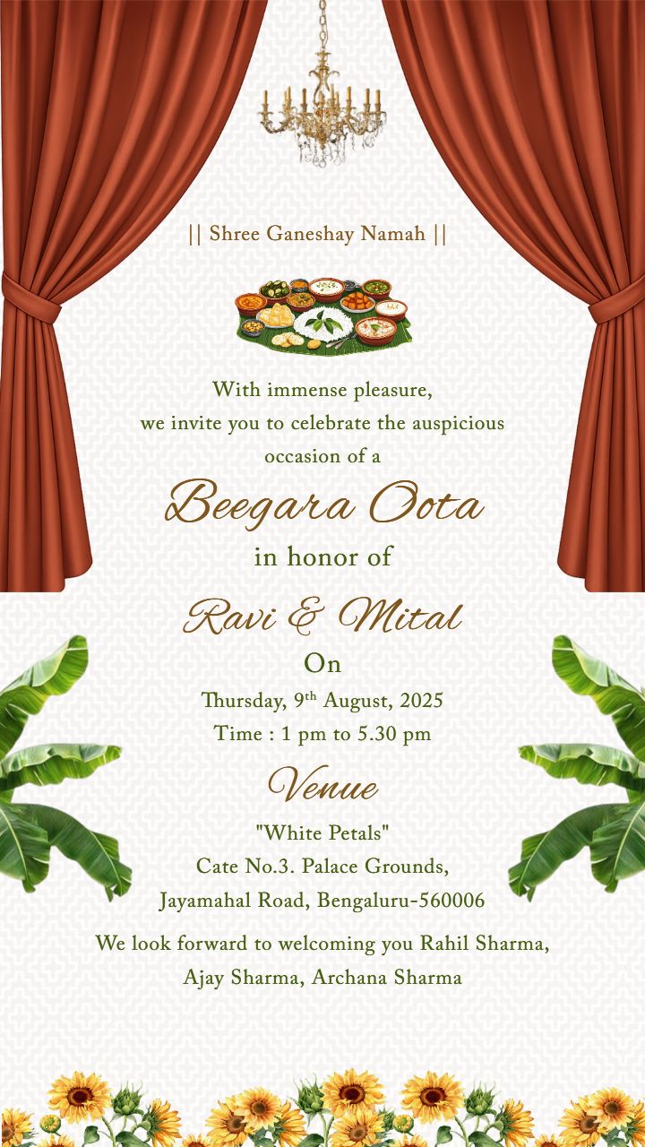 Floral Beegara Oota Invitation Card Online for Your Event