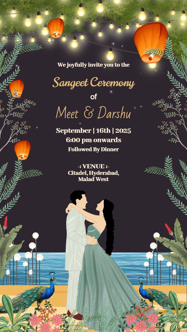 Ocean View Sangeet Night Invitation Card Ideas