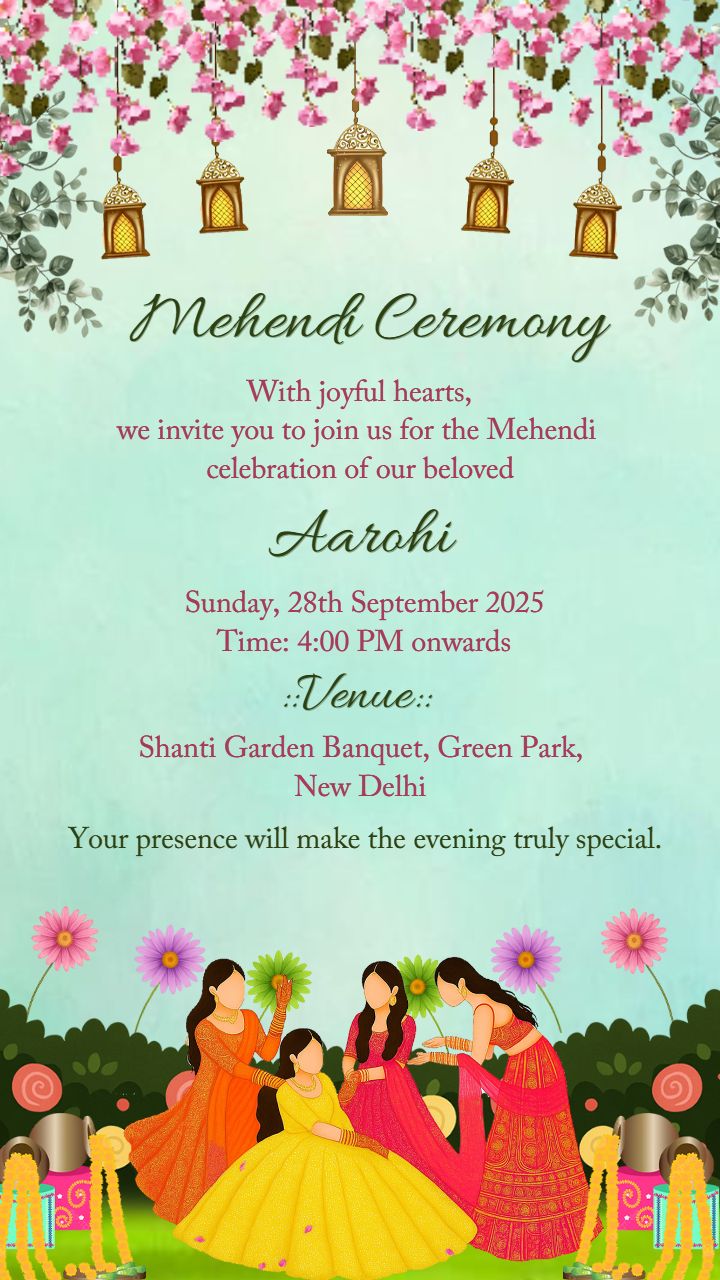 Mehendi Invitation Card Maker with Girly Festive Charm