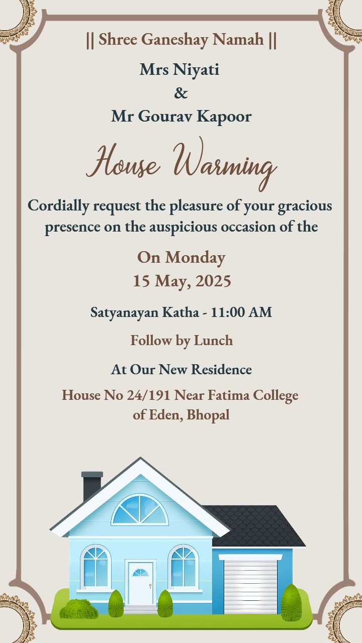 House Warming Ceremony Invitation Card With Floral Edge