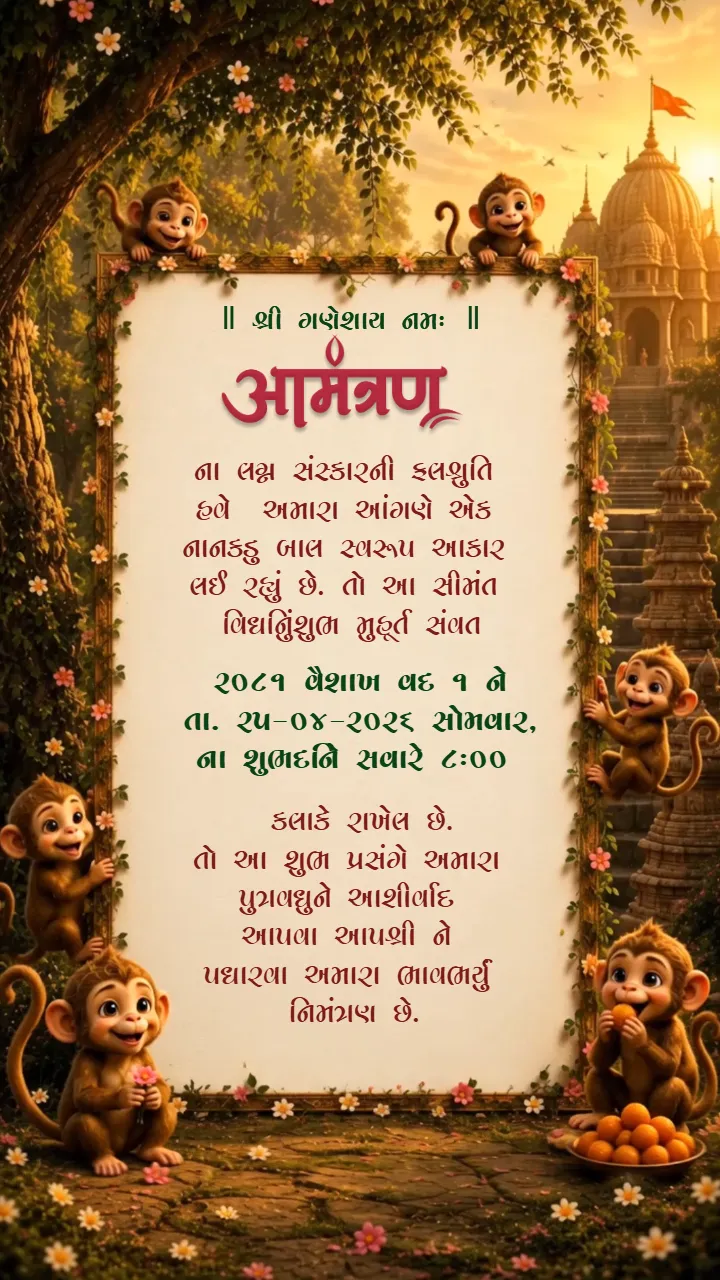 Creative 3D Hanuman Theme Baby Shower Invitation Video Maker