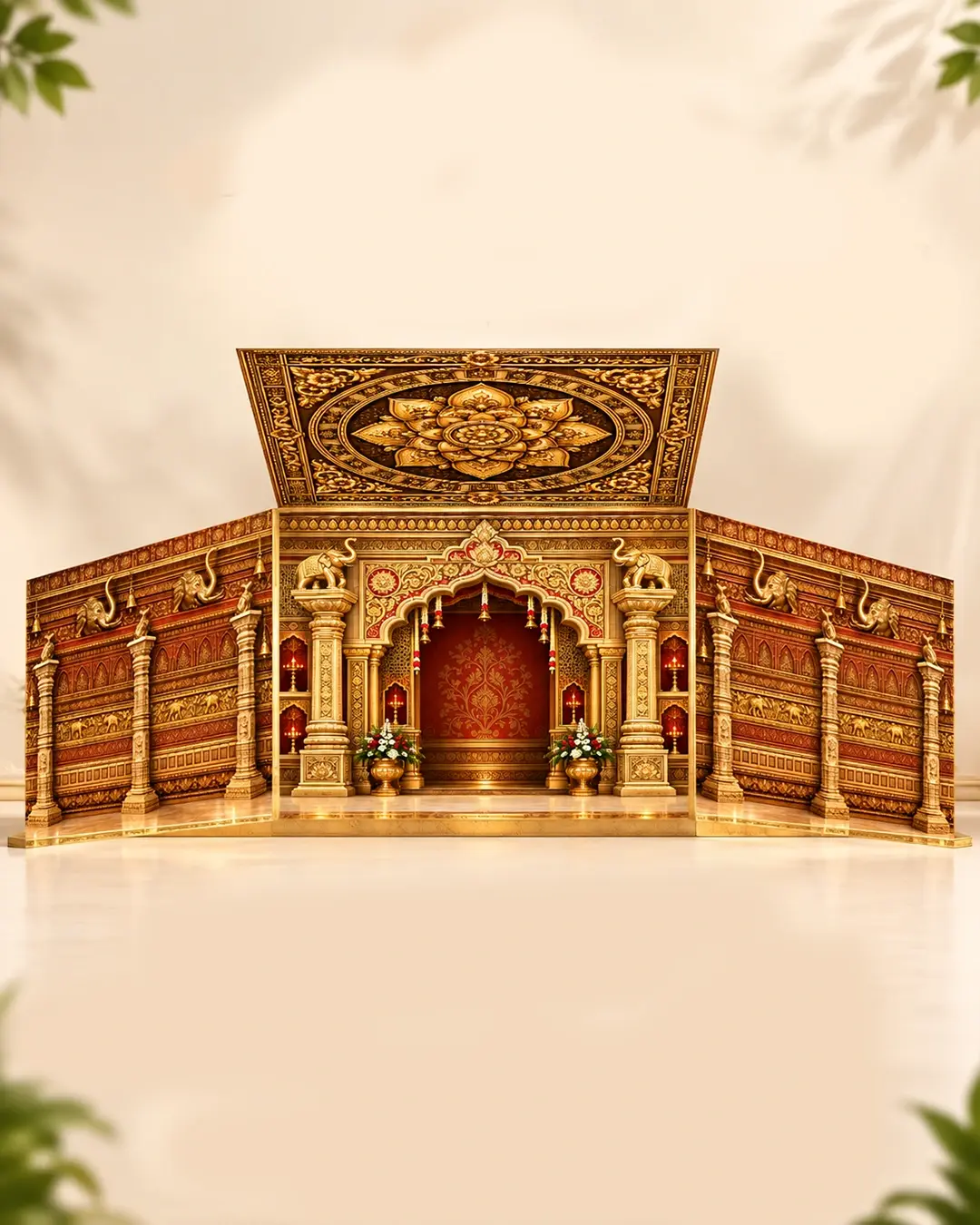 3D Ganesh Mandap Golden Floral Backdrop Design Collection