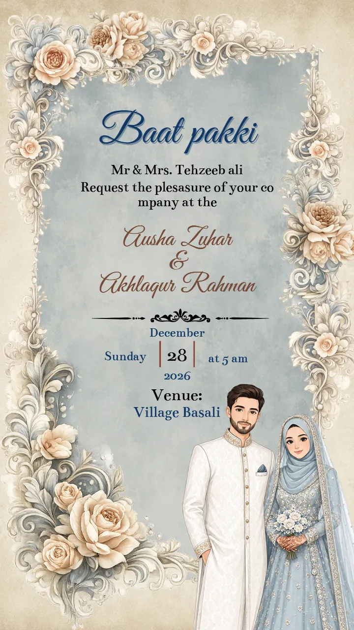Islamic Baat Pakki Invitation Card in English for WhatsApp