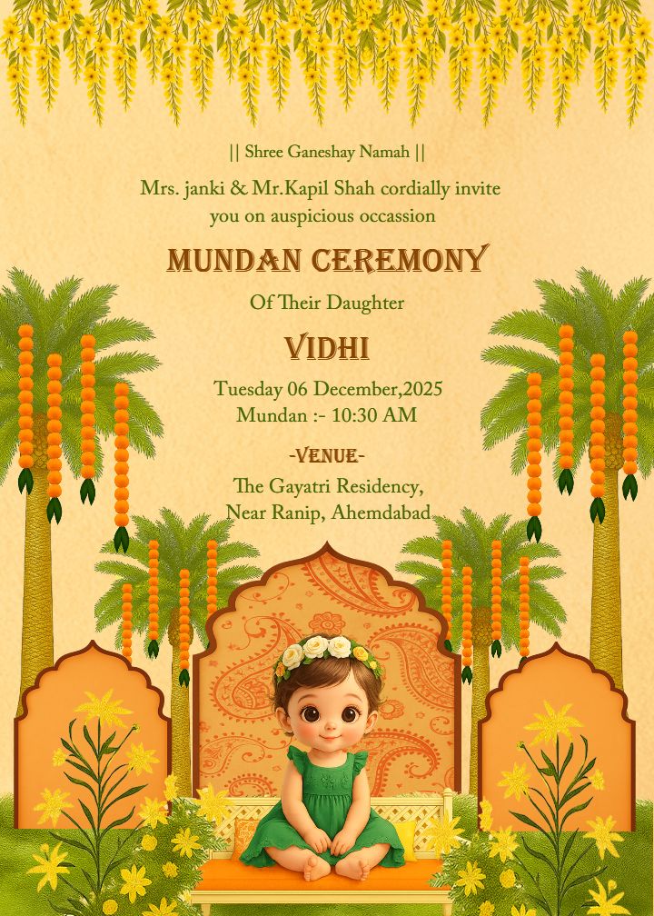 Mundan Ceremony Invitation in Golden Nature-Theme