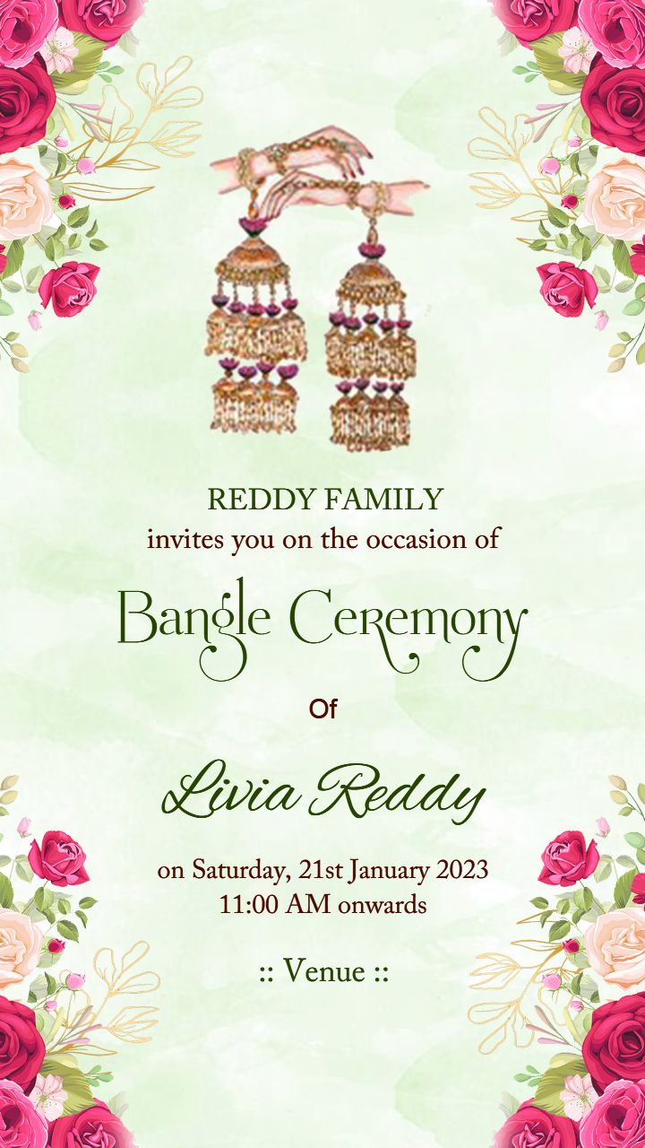 Soft Watercolor bangle ceremony card design Template
