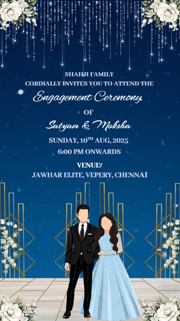 Modern Blue Themed Engagement Invitation Template