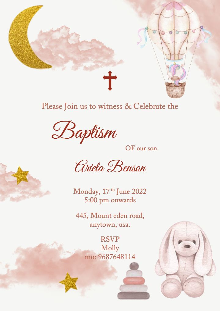 Baptism Invitation Card In English With Cute Baby Theme