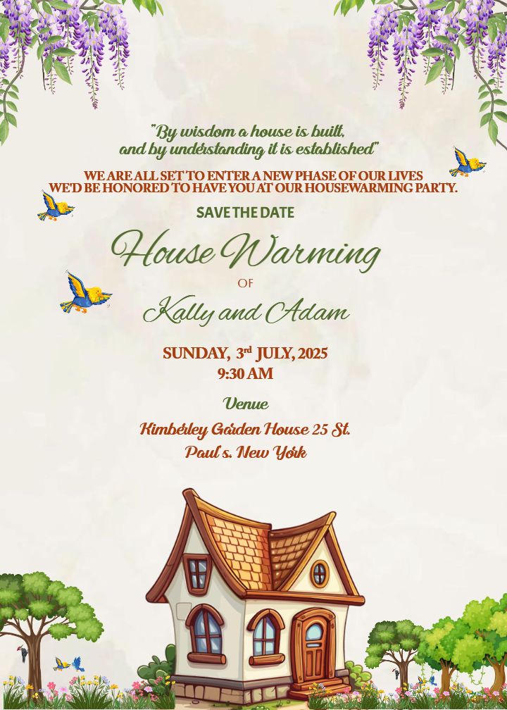 House Warming Ceremony Invitation With Garden Theme