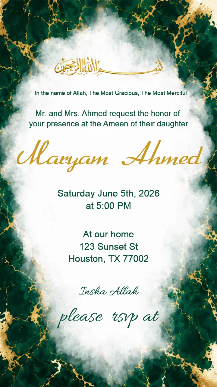 Muslim Baby Shower Invitation Card for Baby Celebration