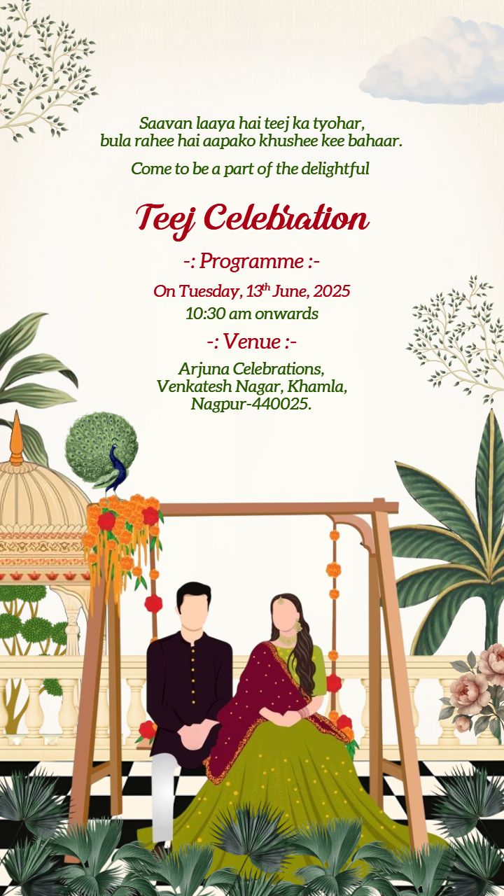 Teej Invitation Video Maker With Caricature For 2025