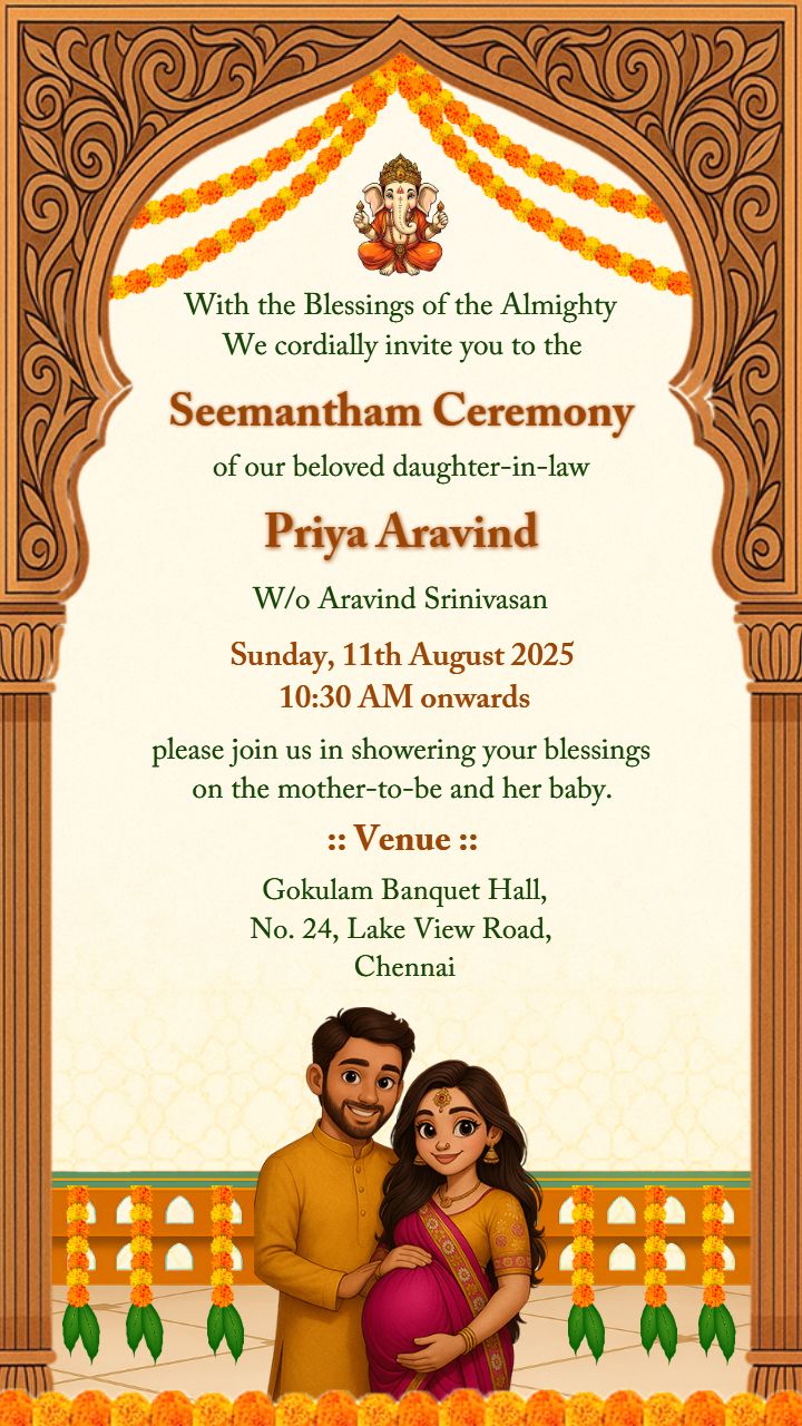 Seemantham Invitation English for Baby Celebration Invite