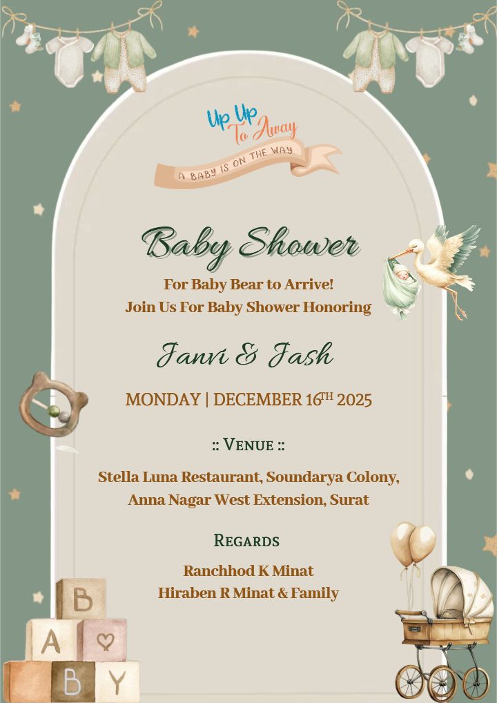 Invite Template for Baby Shower with Bear and Stork Theme