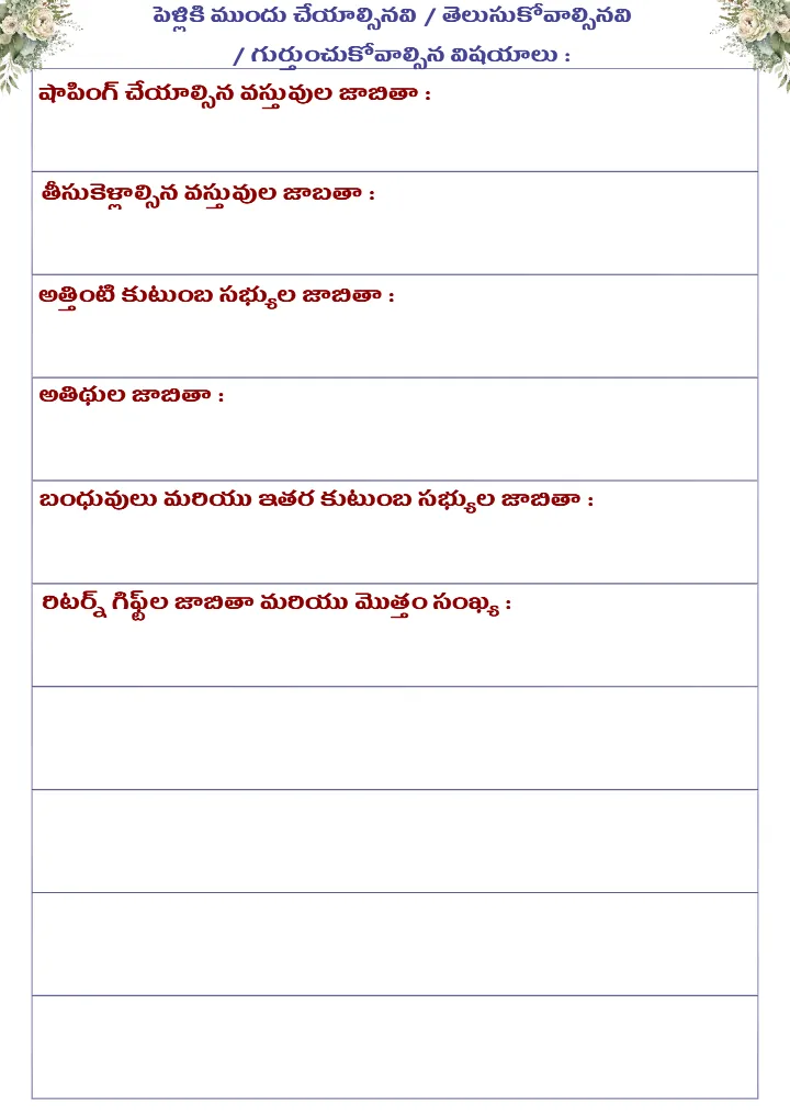 Telugu Wedding Planning Checklist PDF for Complete Planning