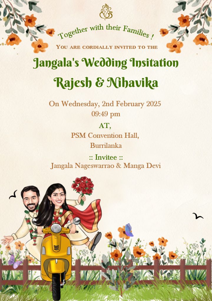 Trendy Wedding Invitation with Telugu Heritage Charm