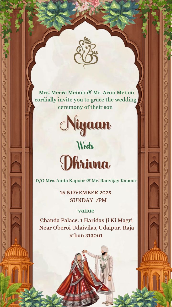 Elegant Wedding Invitation Card Design with Peacock