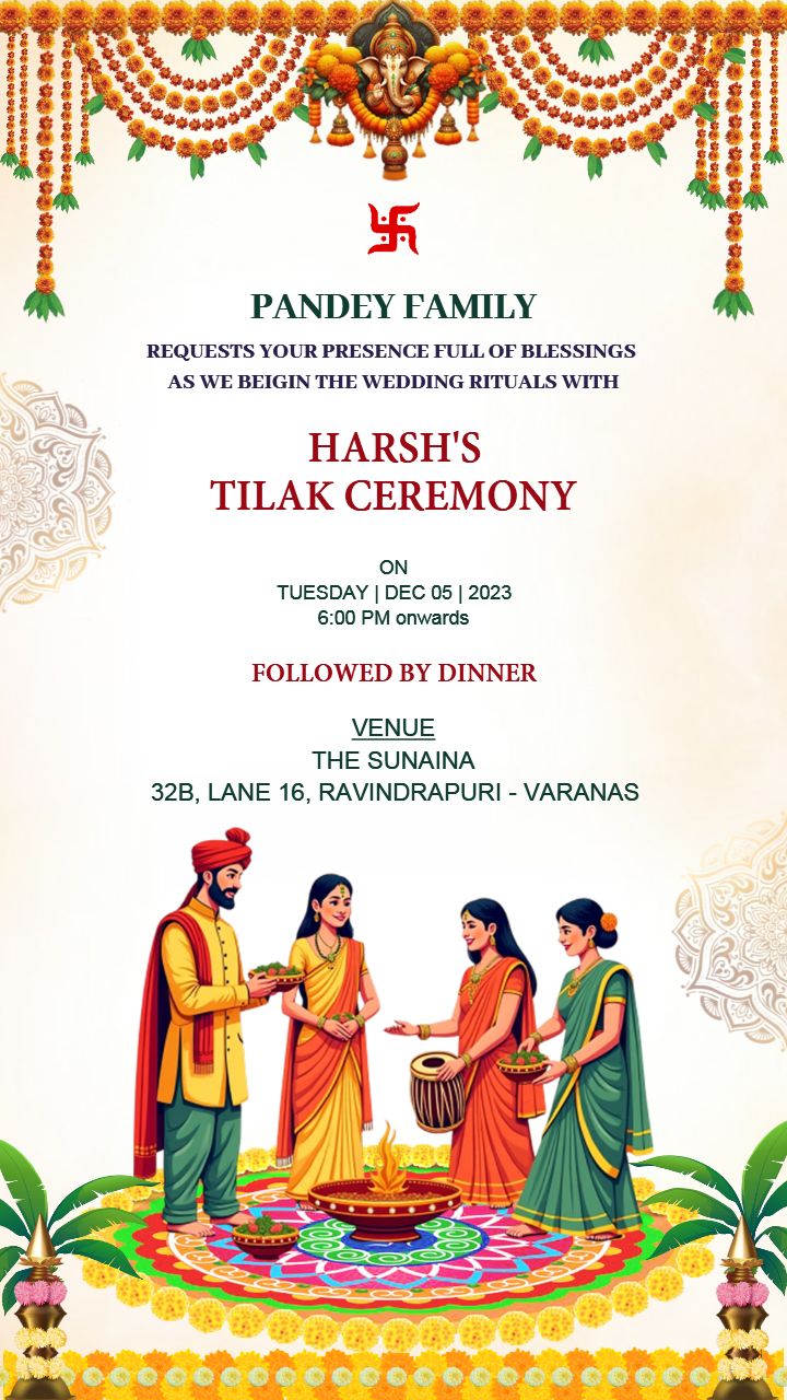 Tilak Ceremony Invitation Template With Floral Design