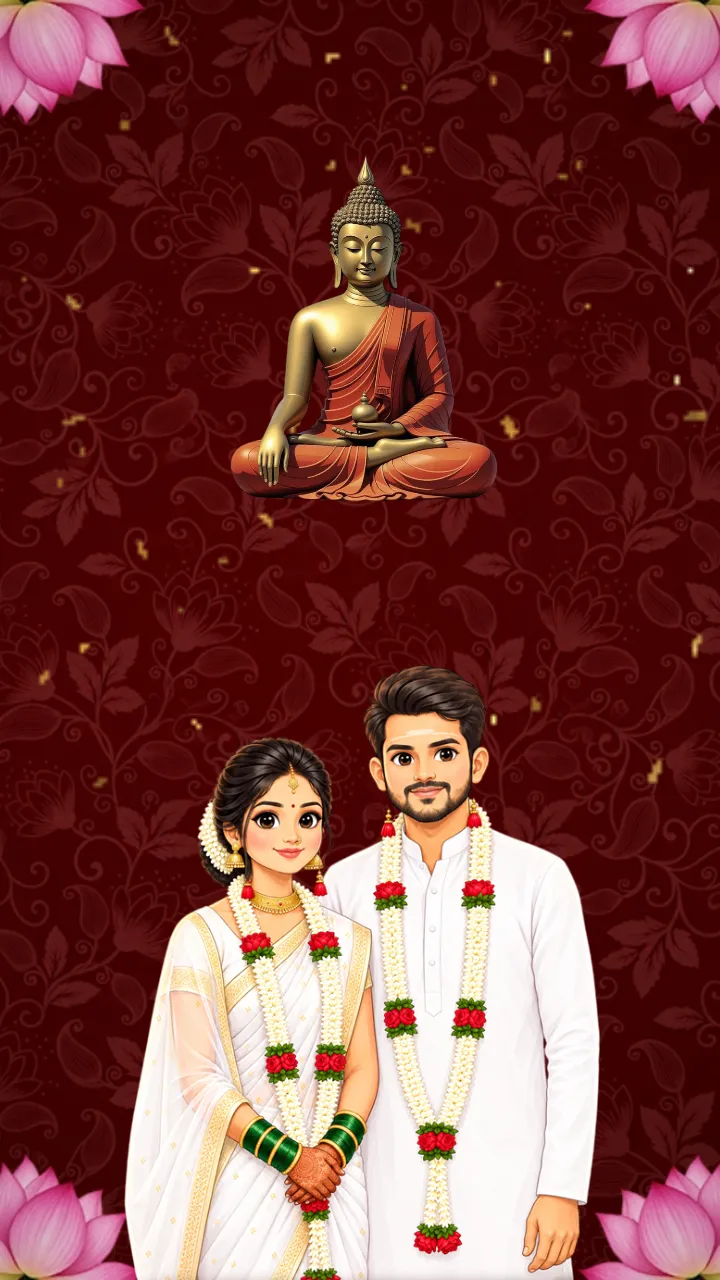 Buddhist Marriage Invitation Video with Maroon Floral Design