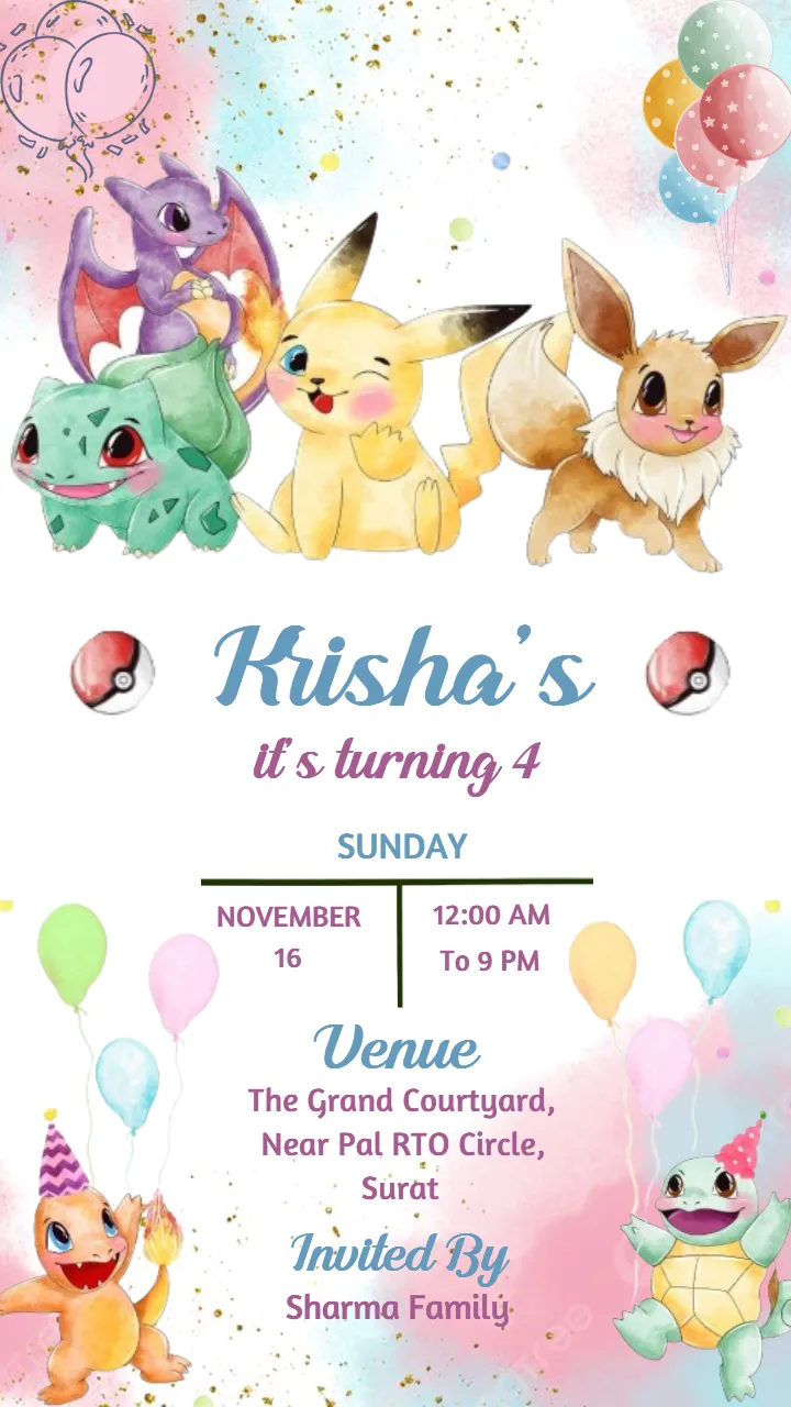 Cute Pokemon Birthday Invitations Online Free