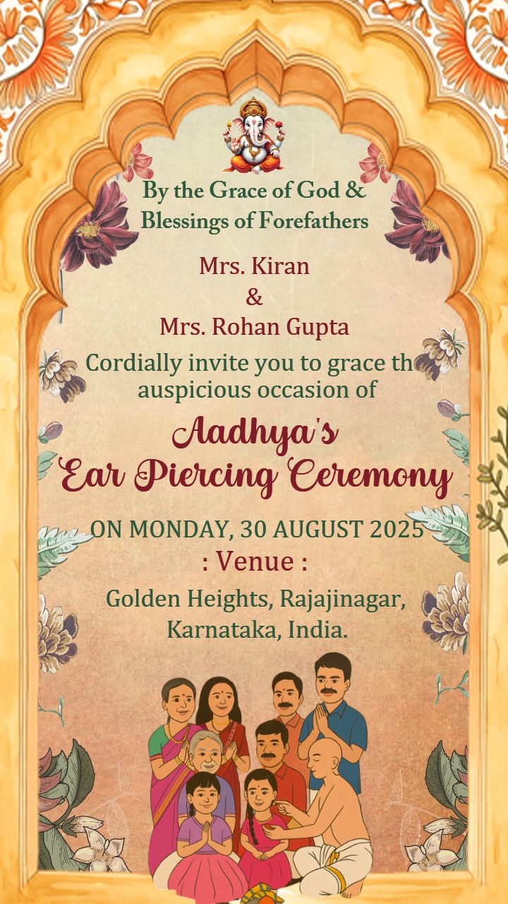 Colorful Ear Piercing Ceremony Invitation for Family Event