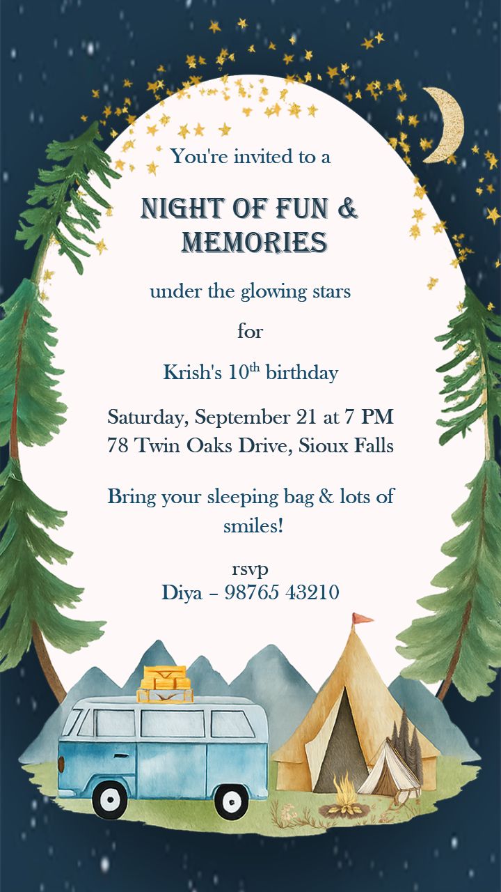 Nature Themed Sleepover Party Invitation Template Design