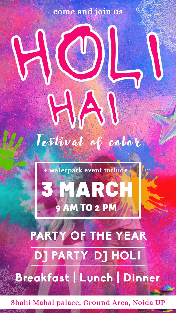 Holi Party Invitation Card in English Free Download