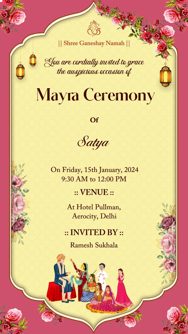 Pink Floral Theme mayra invitation card maker online