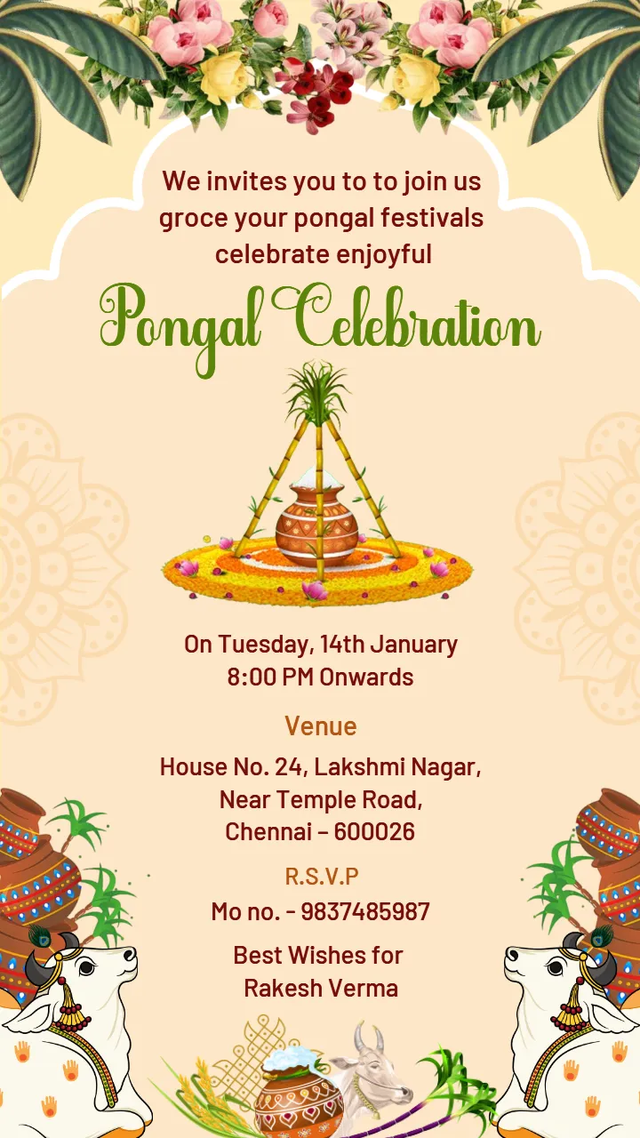 Pongal Invitation Card Online Free Download with Designs