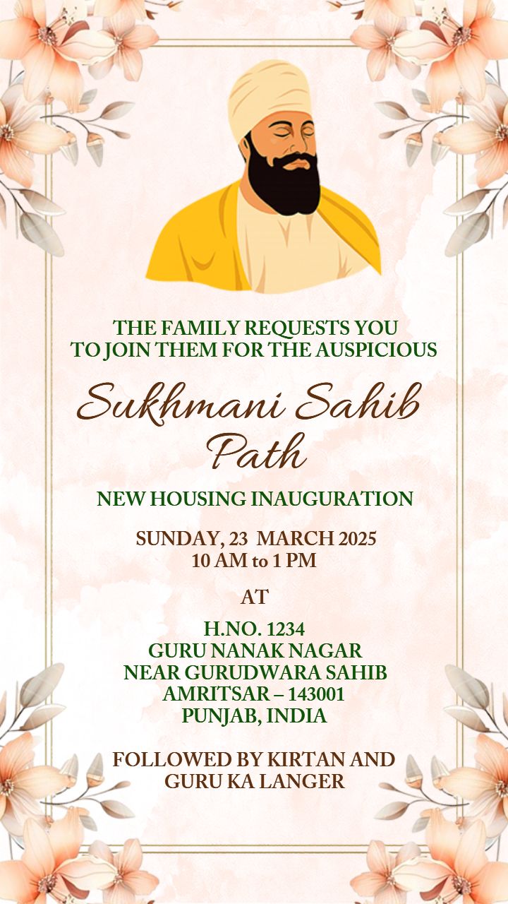 Sukhmani Sahib Path Invitation in English with Floral Charm