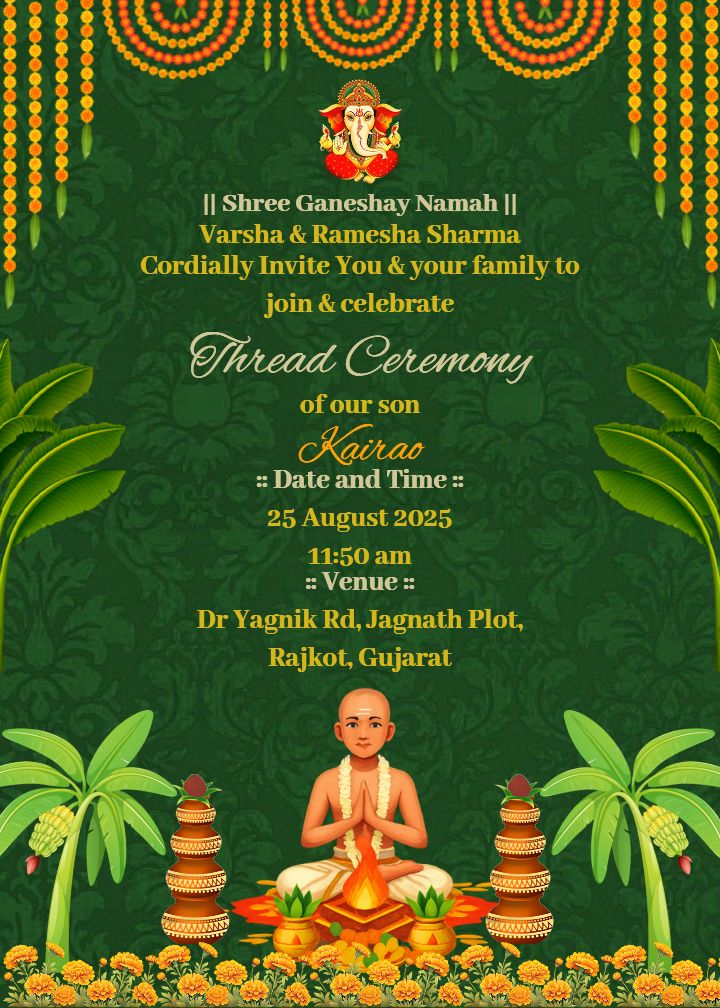 Thread ceremony invitation in English with lamp decor