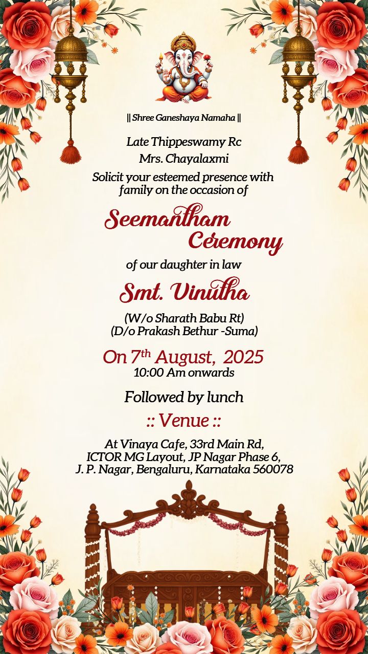 Invite Video For Seemantham Function With Floral Lady Art