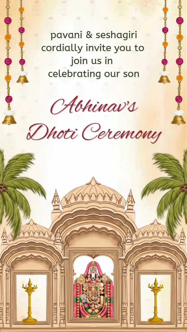 Dhoti ceremony invitation cards South Indian theme