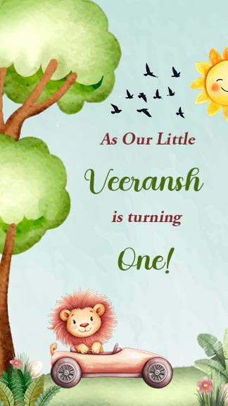 Jungle Theme Birthday Invitation Card For 1st Birthday