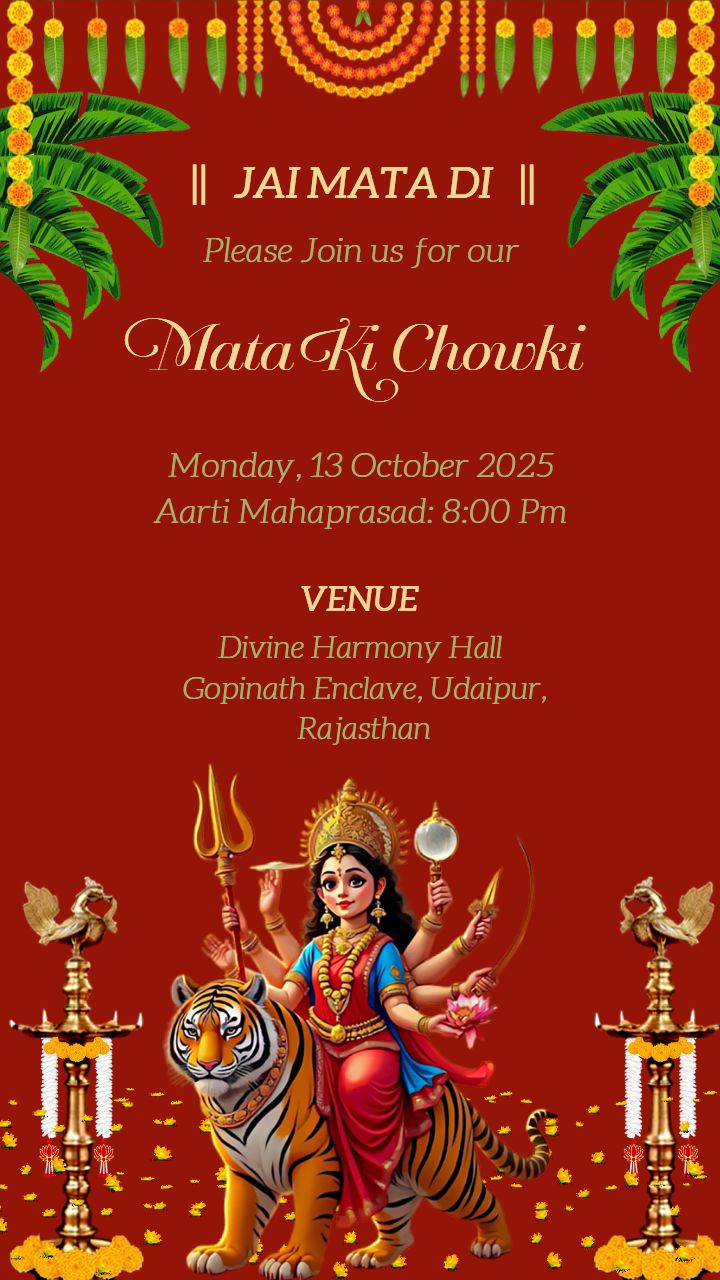 Invitation For Mata Ki Chowki With Divine Durga Theme