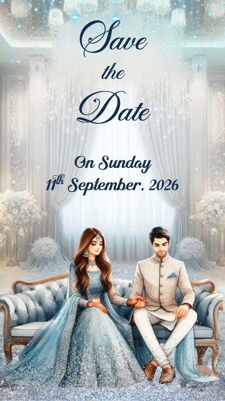 Engagement Invitation Card with Royal Blue Elegant Theme