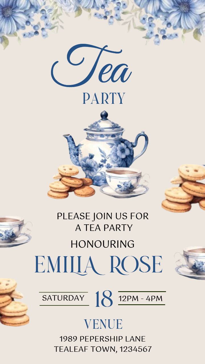 Tea Party Invitation Card Design Beautiful Floral Patterns