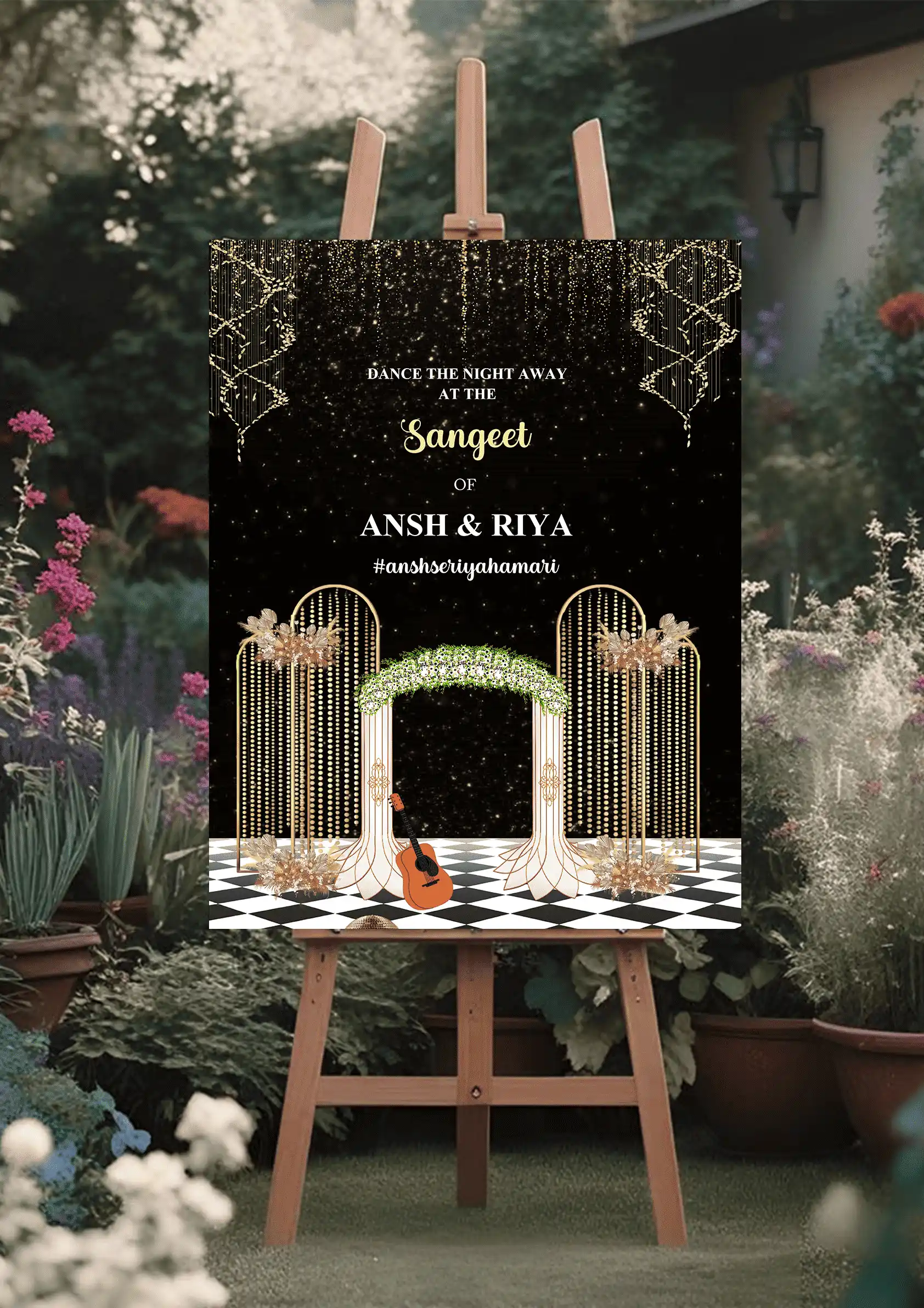 Luxury Sangeet Standee Design with Golden Accents