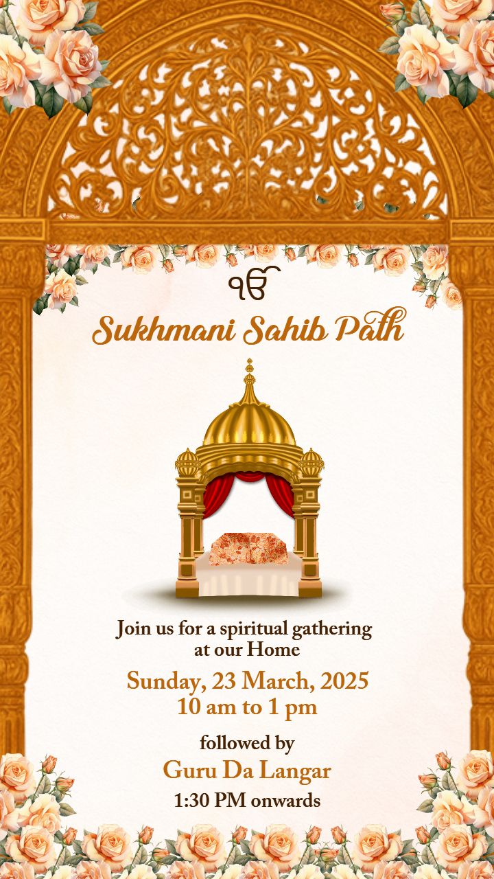 Sukhmani Sahib Path Invitation Card with Rose Decor English
