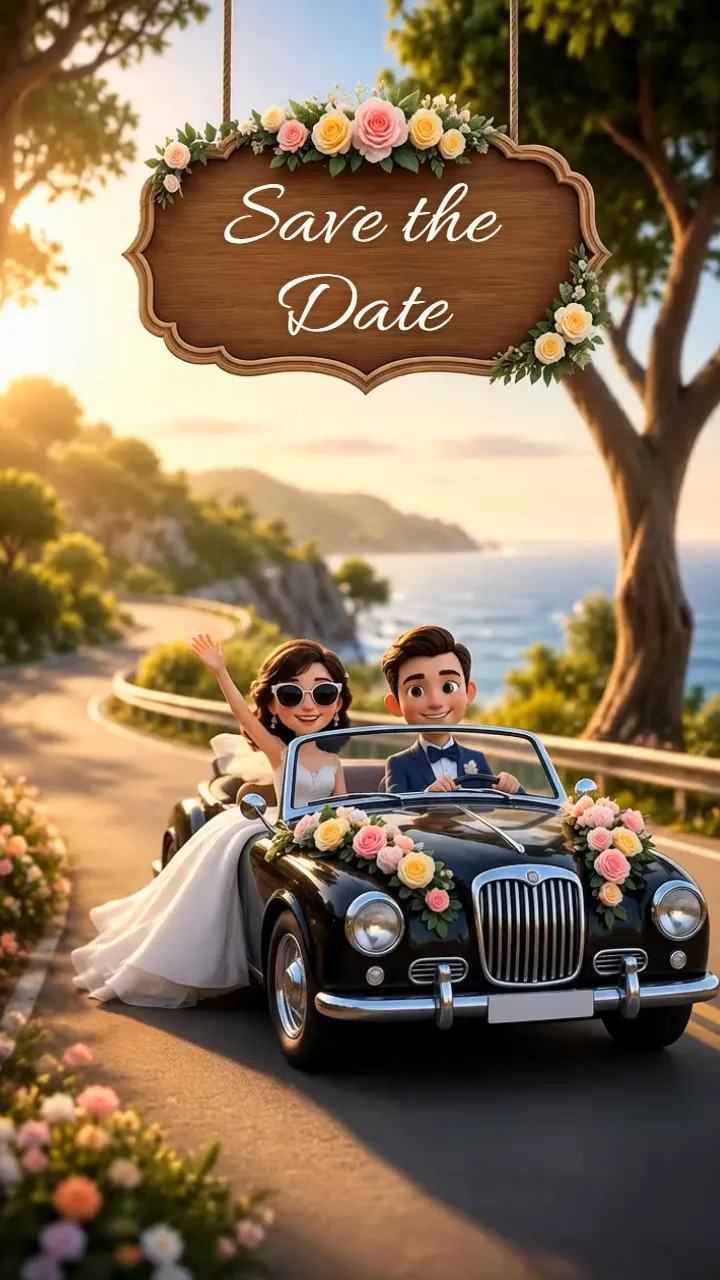 3D Wedding Save The Date Video with Couple Cartoon Theme
