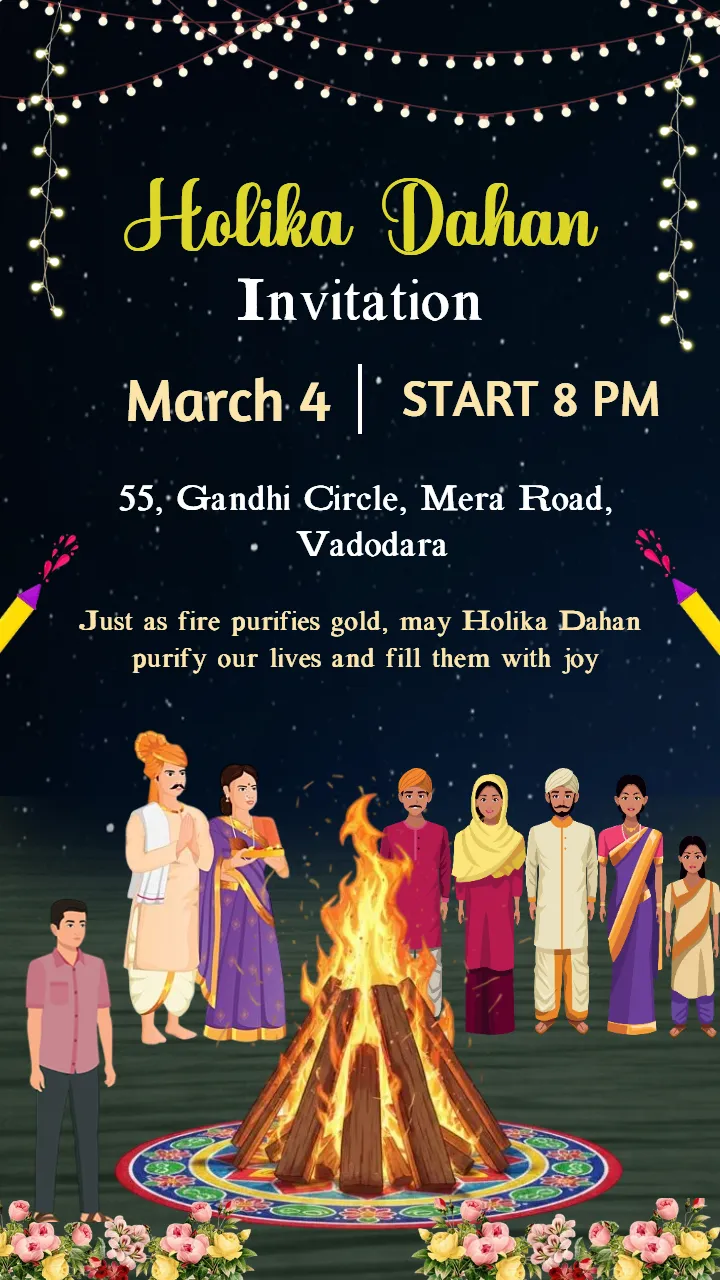 Colorful Holika Dahan Invitation in English Templates