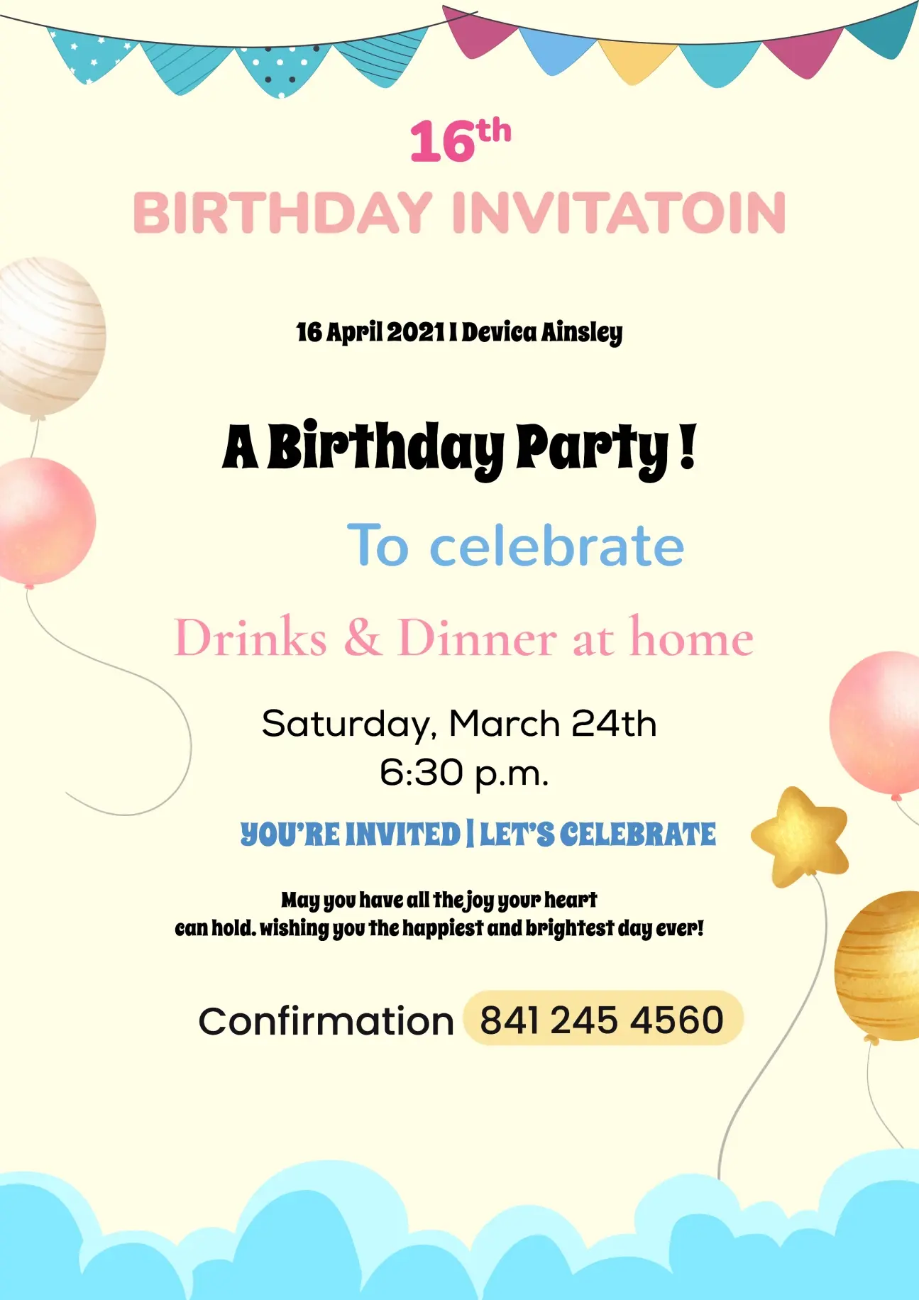 Best 16th Birthday Party Invitation Card Yellow Theme